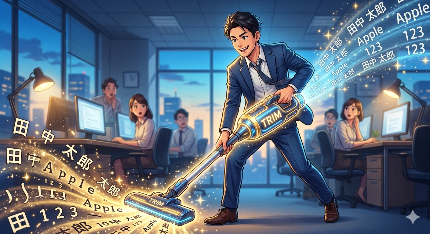 【No.84】Excel時短術｜「見えない空白」の呪いを解く！TRIM関数でデータを爆速クリーニング✨