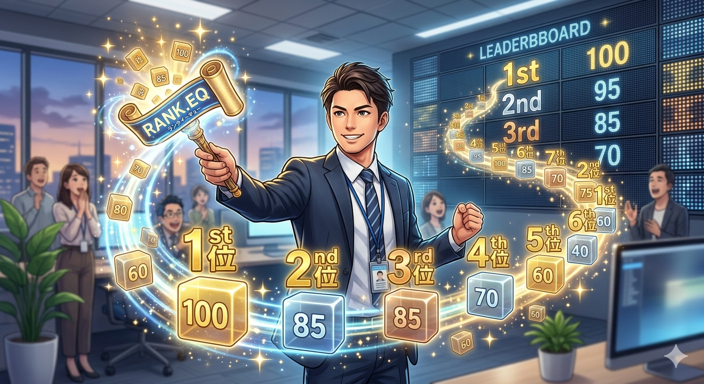 【No.89】Excel時短術｜誰が一番？を秒速判定！RANK.EQ関数で成績・売上の順位をスマートに確定🏅