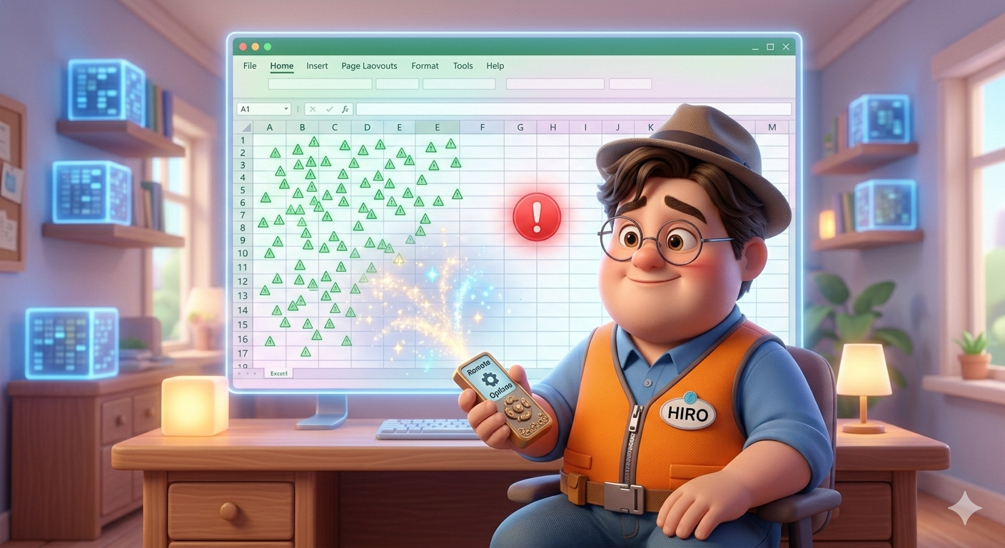 【No.147】Excel時短術｜「緑の三角」がうるさすぎる！？😱 お節介なエラー表示を黙らせ、真の「異常値」だけを見抜く設定術！🚀✨🔥