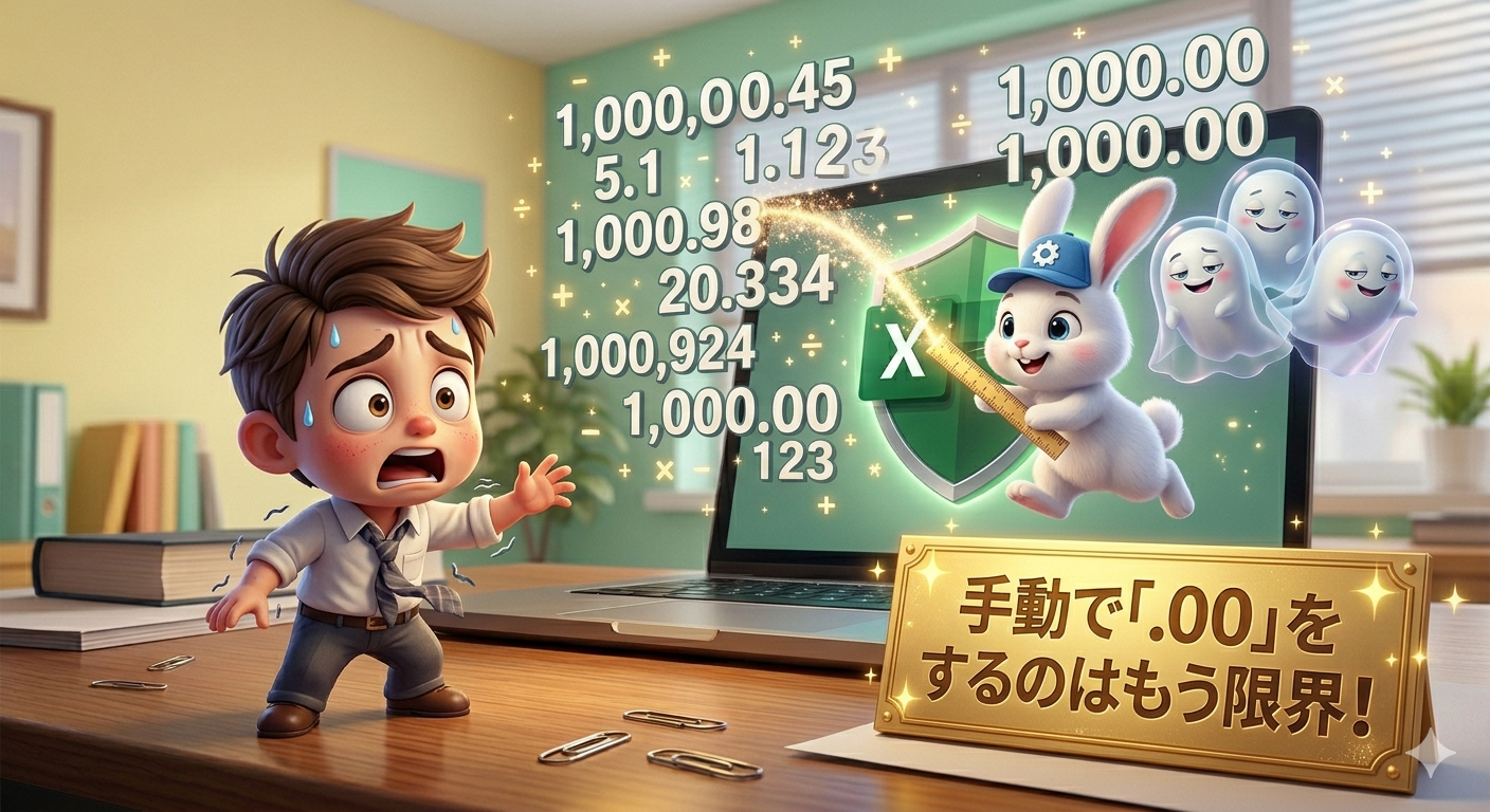 【No.177】Excel時短術｜手動で「.00」を入力するのはもう限界！小数点以下の表示桁数で「マウスの反抗期」にキレる前に知るべき、3秒で一括整列させる神業爆速お片付け設定術🚀✨